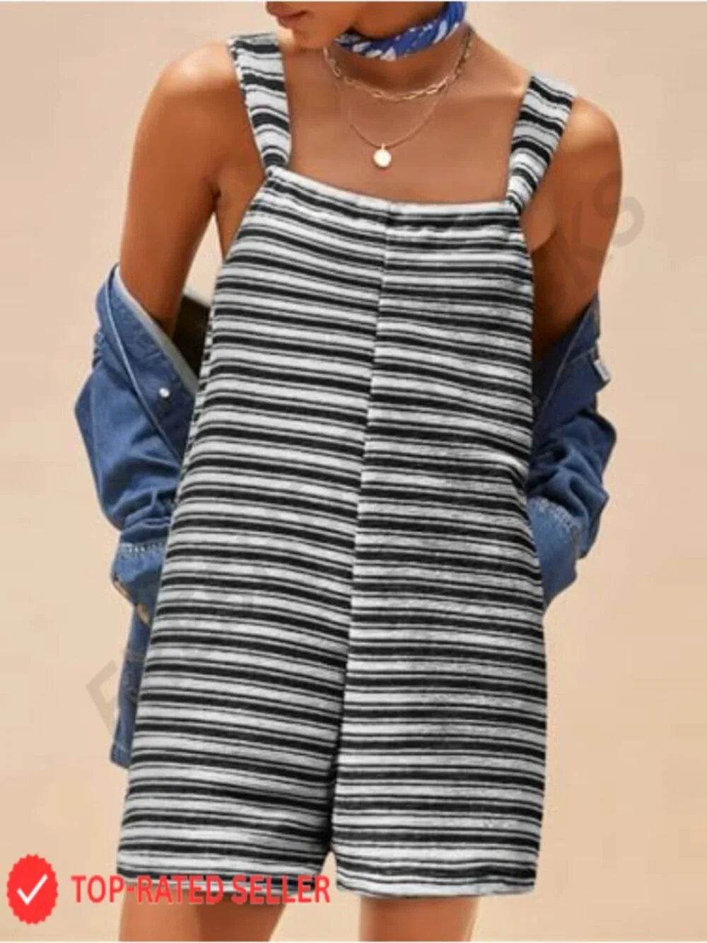 Sleeveless Striped Romper Jumpsuit for Women with Pockets Casual Summer